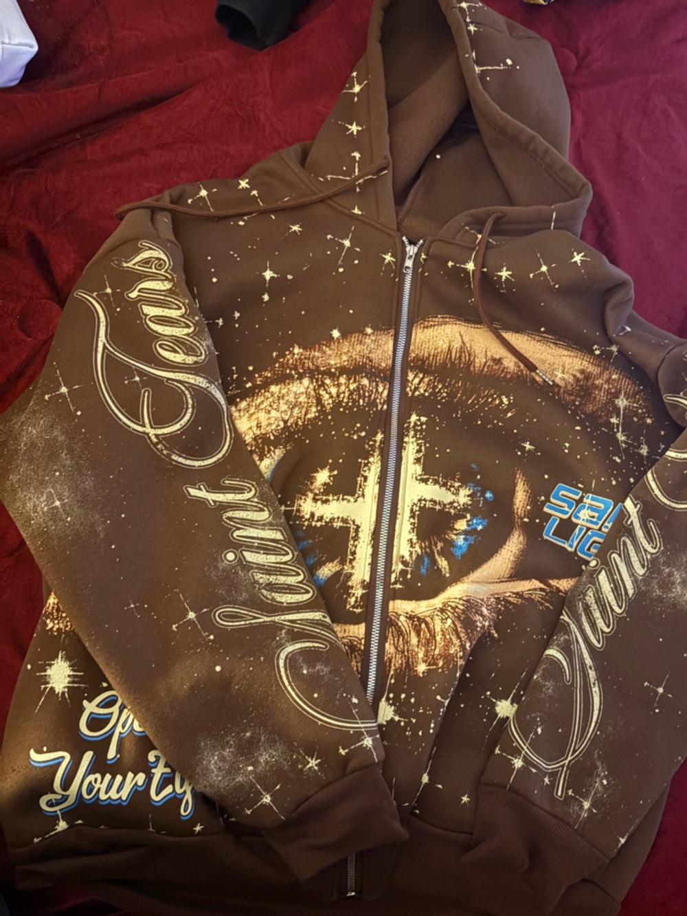 Brown Graphic Zip-Up Hoodie Jacket - Eye Print